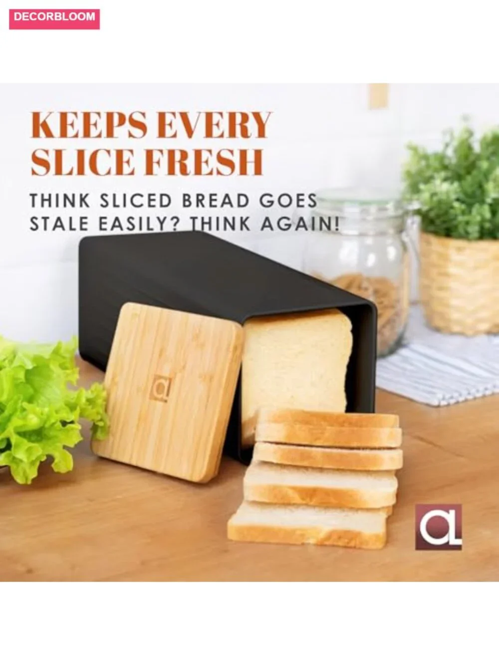 Airtight Bread Box with Bamboo Lid, 5 Liter Metal Bread Keeper